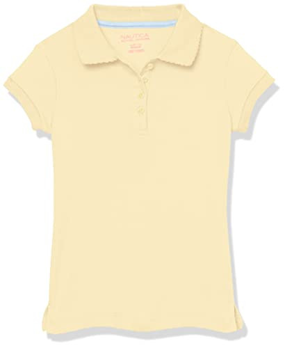 Nautica Girls' School Uniform Short Sleeve Polo Shirt, Button Closure, Soft Pique Fabric, Light Yellow, 6 | Amazon (US)