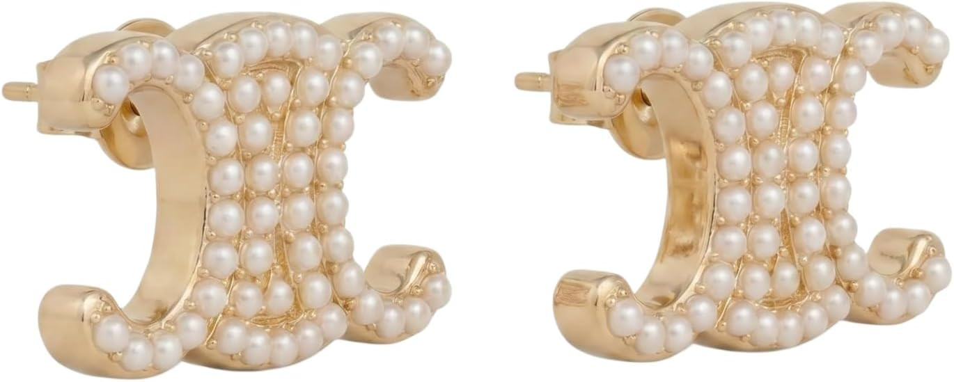 Gold Swing Pearl Earrings, Luxurious Letter Design And Rectangular Three-Dimensional Pendant, Fas... | Amazon (US)