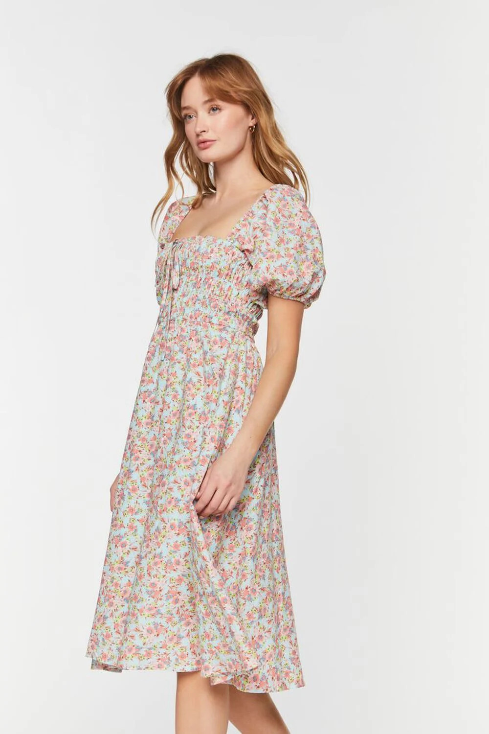 Floral Print Puff-Sleeve Midi Dress | Forever 21 (US)