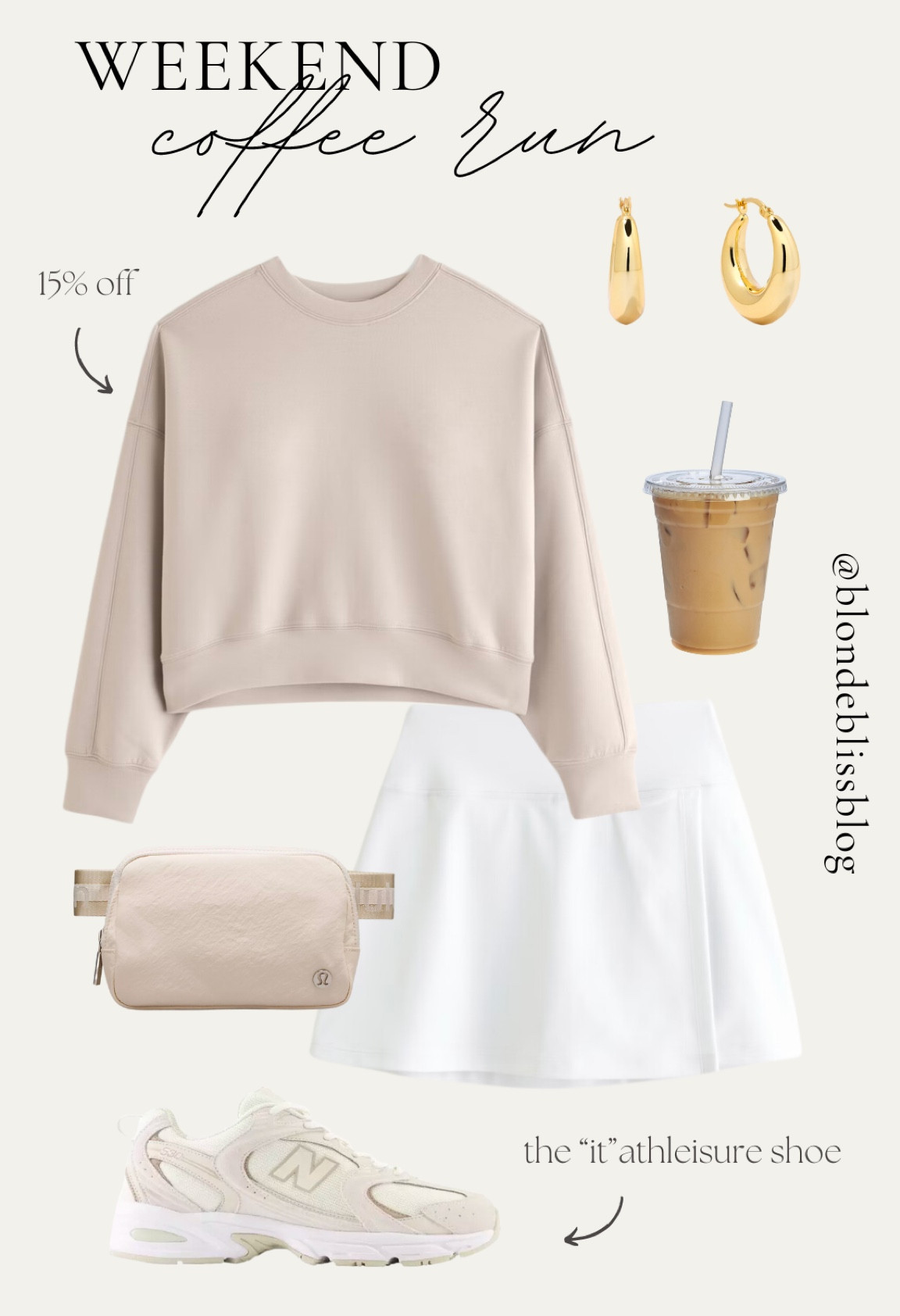 Cute & casual athleisure look! Hot girl walks never looked so good - pair this oversized crew with a white skirt, new balance sneakers and sleek gold accents for a chic casual look. 

#LTKSeasonal #LTKfindsunder50 #LTKSpringSale