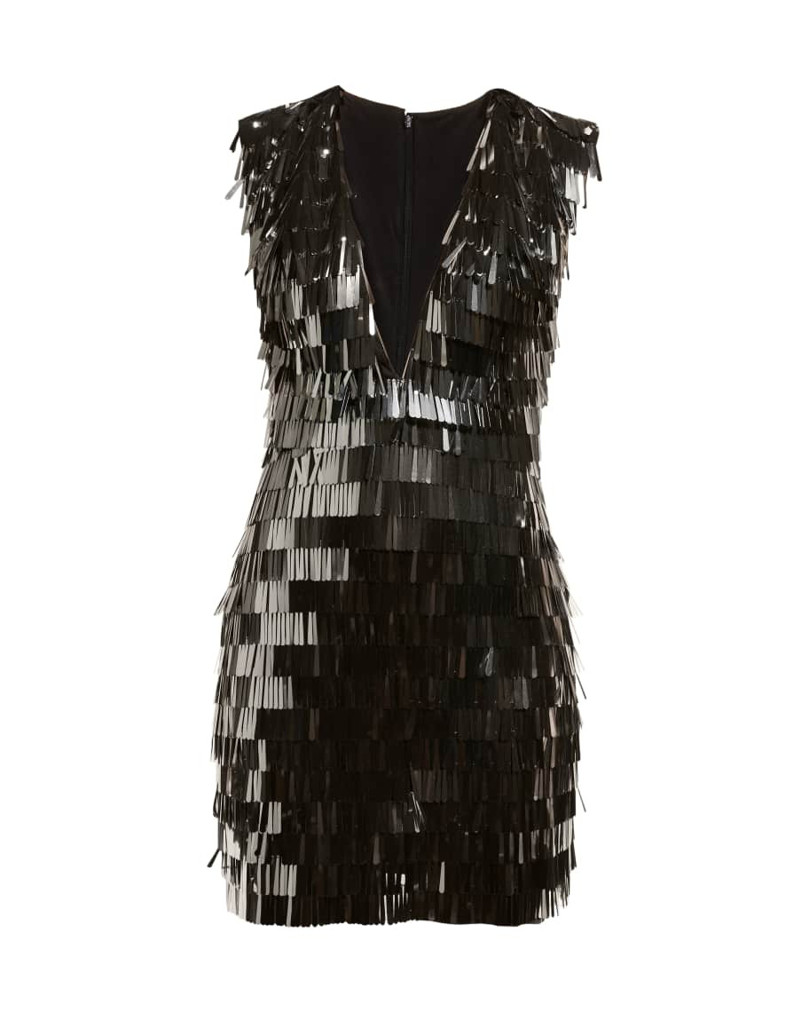 SHO Deep V-Neck Sequin Fringe Dress | Neiman Marcus