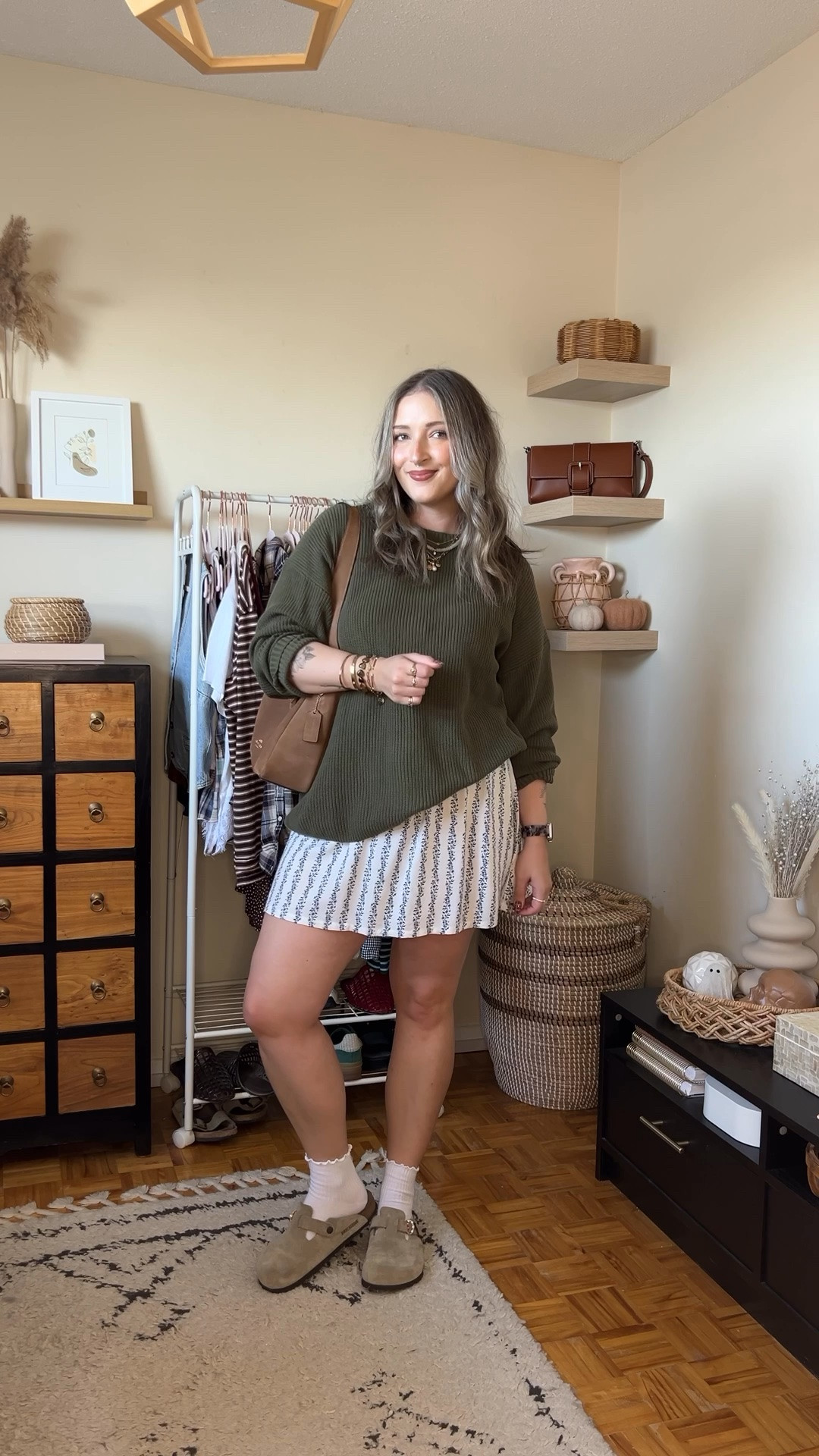 Styling a summer dress for fall! Wearing L in both the floral dress and olive sweater (exact Canadian Old Navy links are under “similar products”). I’m a 9.5-10 shoe and wear a 40 in the Birkenstock clogs

#LTKfall #LTKdresses #LTKsale