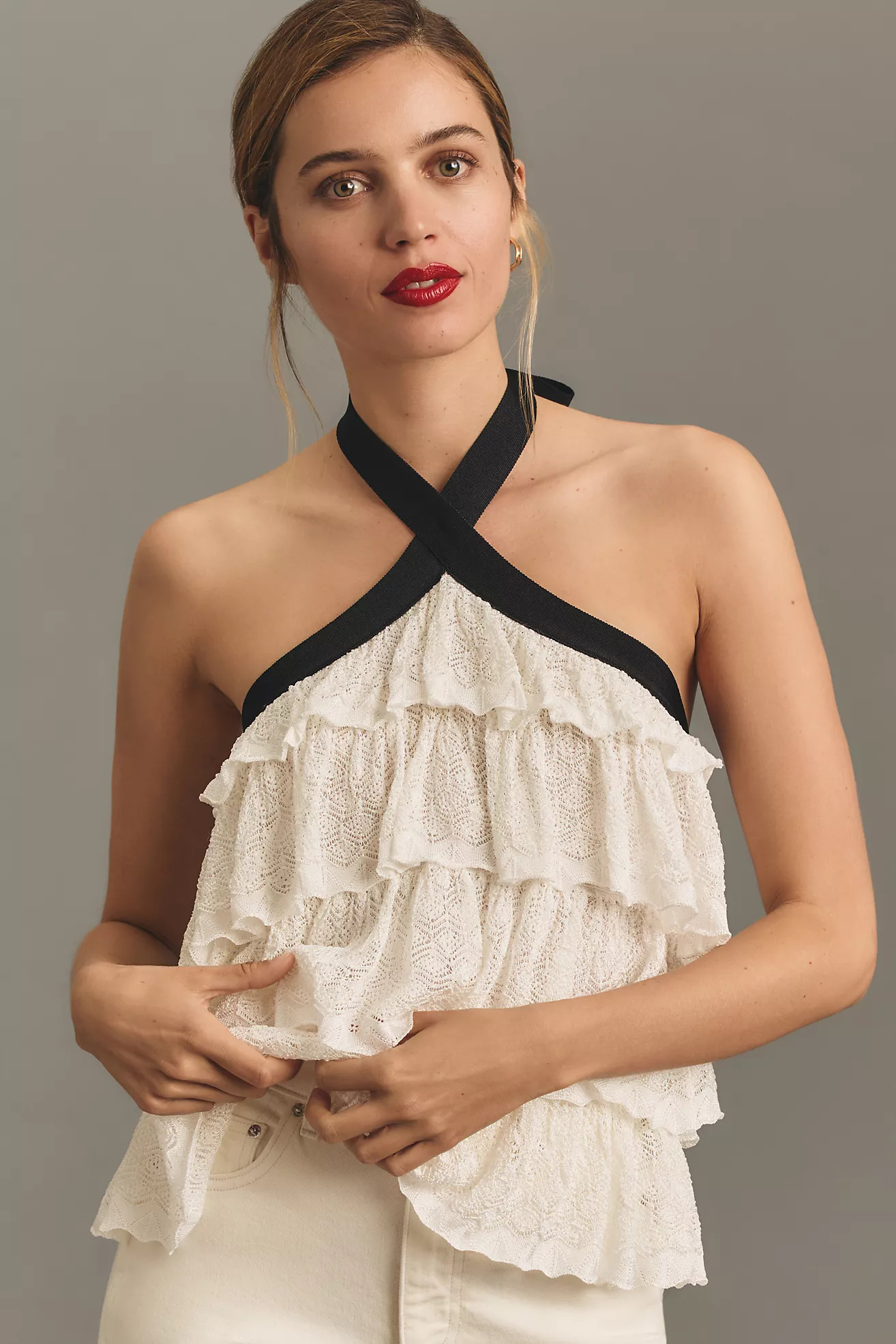 By Anthropologoe Halter Pointelle Ruffle Sweater Tank | Anthropologie (US)