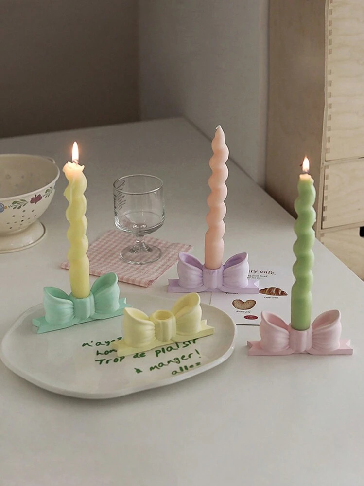 1pc Macaroon Color Bow-Knot Plaster Candle Holder, Creative Gift For Friends, Suitable For Room, ... | SHEIN