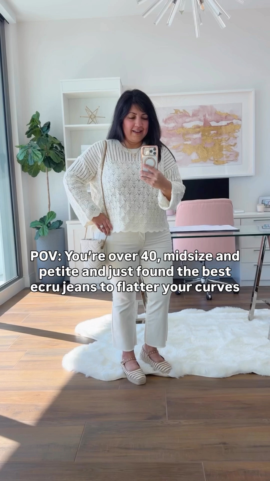 It’s officially spring and this monochromatic look is perfect for transitioning to warmer weather. This is my first time trying @NYDJ jeans and these mini bootcut ankle jeans are such a dream, especially for a midsize petite frame with lots of curves! If you’re shaped anything like me, you know it’s tough to find off-white or ecru jeans that are comfortable, stretchy, flattering and not see-through. These are a winner on all fronts and they come in petite sizes too! This style and silhouette literally sculpts your curves and there’s a slimming panel across the front that does such a good job holding you in too. And this Pointelle sweater is so pretty! Love  all of the sweet feminine details. It’s really light and airy so I know it’ll feel good in the warmer weather and the scallop edges and flared sleeves add the cutest touch! If you struggle with finding well-fitting jeans for your size and frame, try these! They’re really good! And if you’ve been around here for a while, you know I’m pretty picky about jeans and very selective about styles and brands I recommend!

NYDJ Pointelle sweater size large and jeans size 12 Petite. Anthropologie striped espadrilles. Gucci bucket bag. Kendra Scott necklace. 

#LTKPetite #LTKOver40 #LTKMidsize