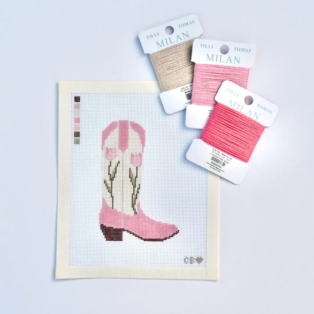 Tulip Cowgirl Boot Needlepoint Canvas | Hand Painted | 18 Mesh | Etsy (US)