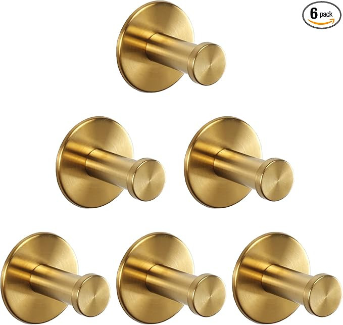 Bath Towel Hooks, 6 Pack Self Adhesive Coat Hooks, Sturdy No Drilling Robe Hook, SUS 304 Stainles... | Amazon (US)