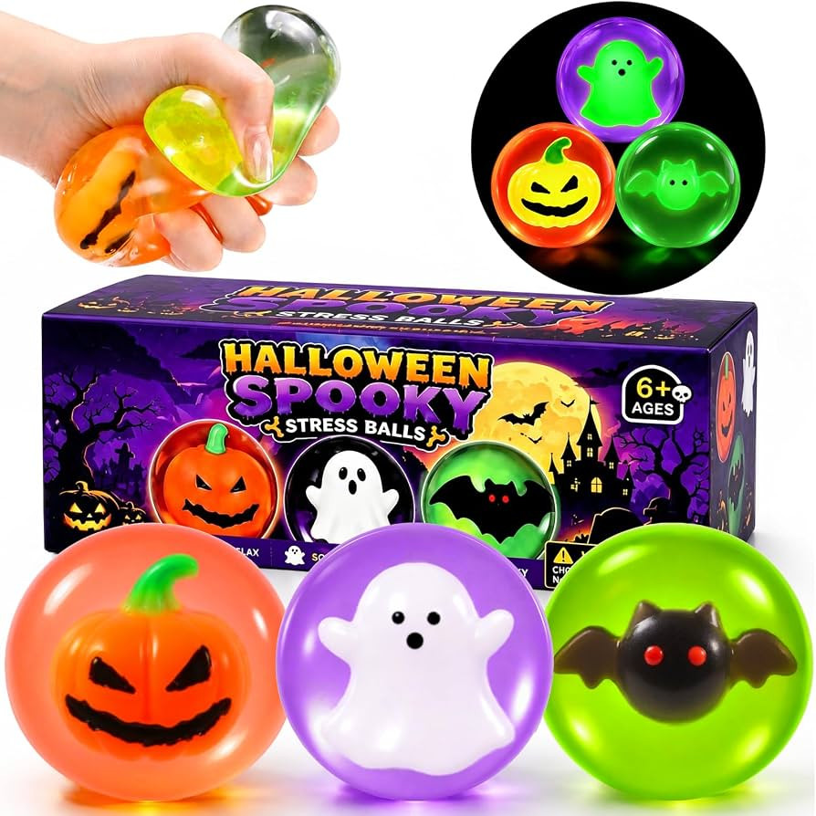 3Pcs Halloween Squishy Stress Ball Glow in The Dark Squeeze Ball Fidget Toy | Amazon (US)
