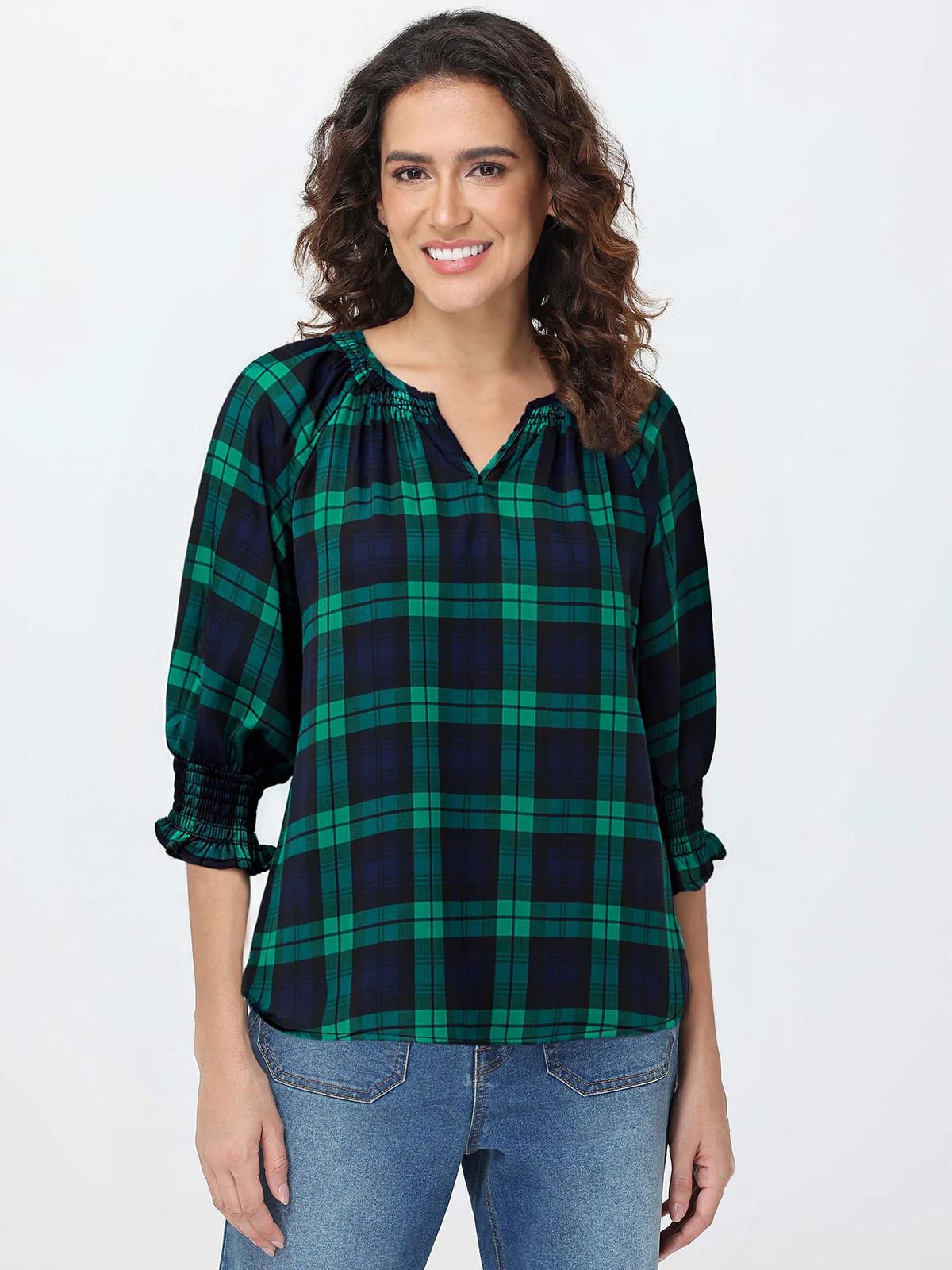89th & Madison Plaid Print 3/4 Sleeve Blouse | 89th + Madison