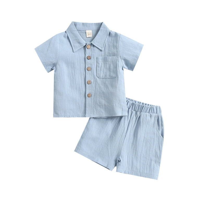 Toddler Baby Boys Summer Shorts Outfits Solid Color Button-Down Shirt Shorts Set 2Pcs Cotton Line... | Walmart (US)