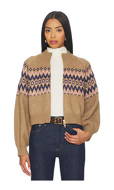 525 America Alma Fairisle Zip Front Cardigan in Pink Multi from Revolve.com | Revolve Clothing (Global)