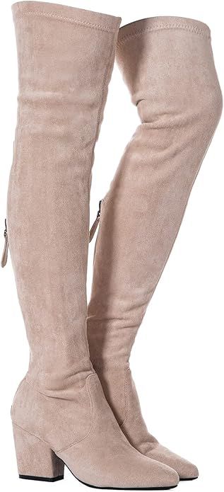 Mtzyoa Thigh High Block Heel Boot Women Pointed Toe Stretch Over The Knee Boots | Amazon (US)