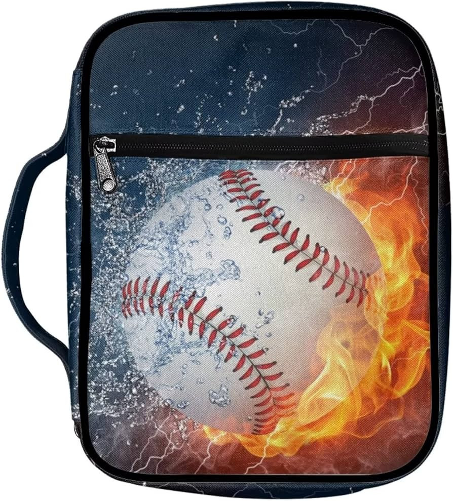 Biyejit Water Fire Baseball Bible Covers Case, Carrying Book Case with Handle and Zippered Pocket... | Amazon (US)