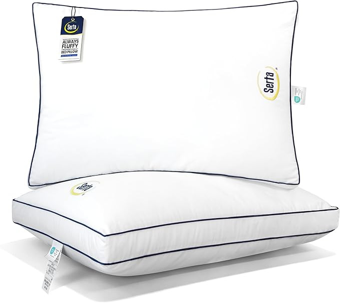 Serta Hotel Collection Bed Pillows Queen/Standard Size Set of 2, 400 Thread Count 100% Cotton Cov... | Amazon (US)