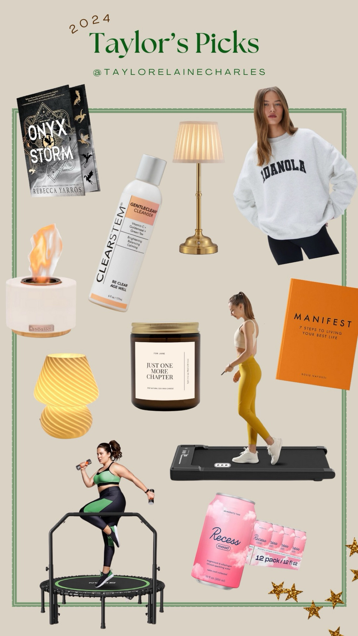 Some of my current favorites and items I’m eyeing! Definitely looking to up my home fitness equipment with this under desk walking pad and mini trampoline. Also included a fun tabletop fire pit for s’mores to elevate movie nights and some ambient lighting for an evening reading in bed! Plus, a couple of books I have my eye on. #fitness #workfromhome #booklover #homedecor 

#LTKHome #LTKFitness #LTKActive