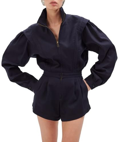 Ronny Kobo Women's Long Sleeve Twill Nabil Romper, Navy, Medium | Amazon (US)