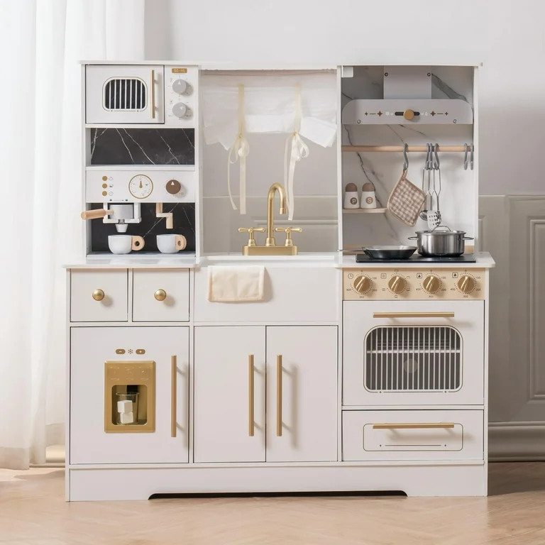 ROBUD Play Kitchen, Wooden Kids Kitchen Playset with Wash basin, Ice Maker, dishwasher, Cookware ... | Walmart (US)