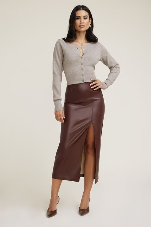 Marlow Faux Leather Midi Skirt | Dynamite Clothing