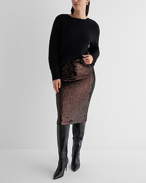 High Waisted Sequin Midi Pencil Skirt | Express