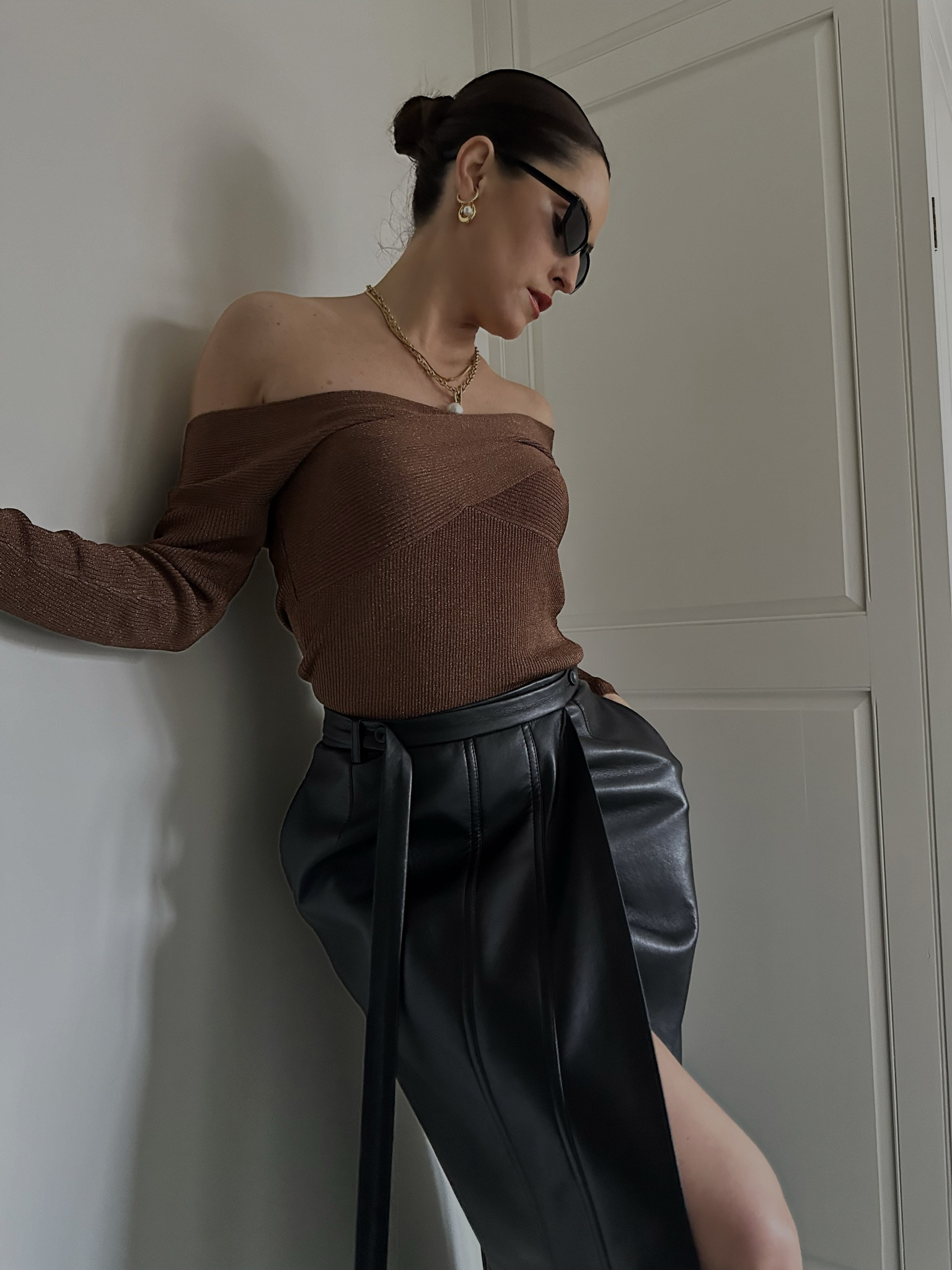 Bardot top, party top, party outfit, party dress, Christmas party dress, Bardot neckline top, pleather skirt, pleather black maxi skirt, pleather maxi skirt, now heels, black heels

#LTKSeasonal #LTKstyletip #LTKeurope