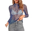 Aoulaydo lace Long Sleeve top for Women mesh Layering top Mock Neck Floral See Through Tops | Amazon (US)