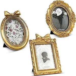 Vicenpal 3Ps Tiny Picture Frame Small Picture Frames 2.5x3.5 Vintage Oval Picture Frames Gold Vin... | Amazon (US)