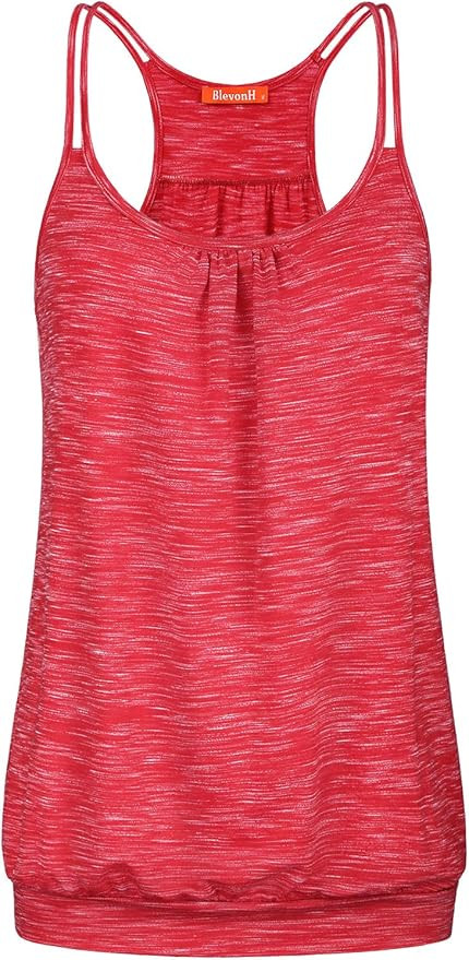 NEWMEEN Blevonh Women's Scoop Neck Spaghetti Strap Racerback Sports Cami Tank Tops | Amazon (US)