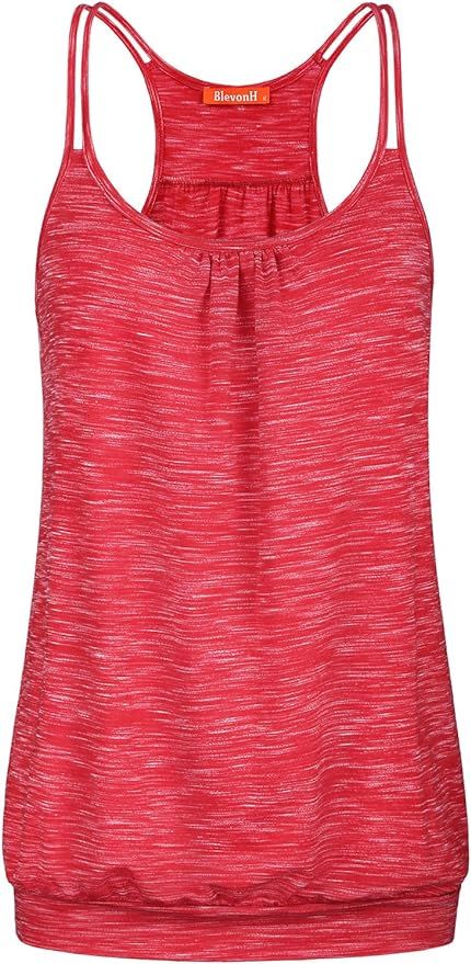 NEWMEEN Blevonh Women's Scoop Neck Spaghetti Strap Racerback Sports Cami Tank Tops | Amazon (US)