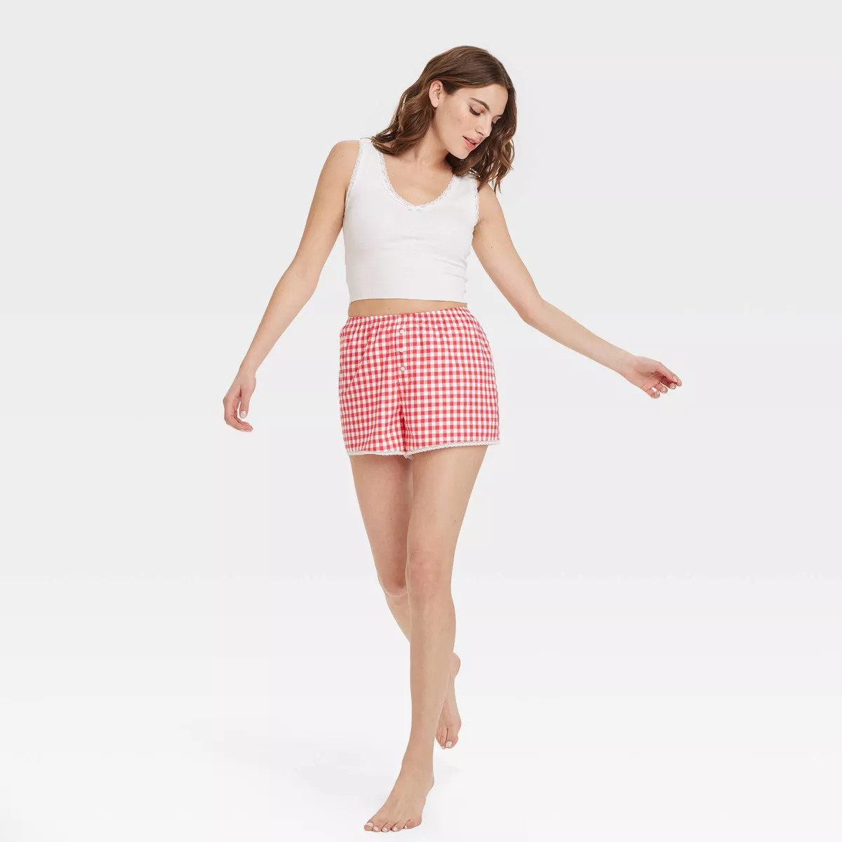 Women's Lace Trim Boxer Pajama Shorts - Colsie™ Red Gingham S: Cotton Flannel, Midweight, Elast... | Target