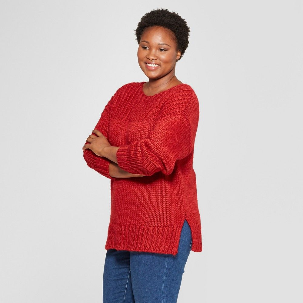 Women's Plus Size Long Sleeve Chunky Knit Sweater - Universal Thread Red 1X, Size: 1XL | Target