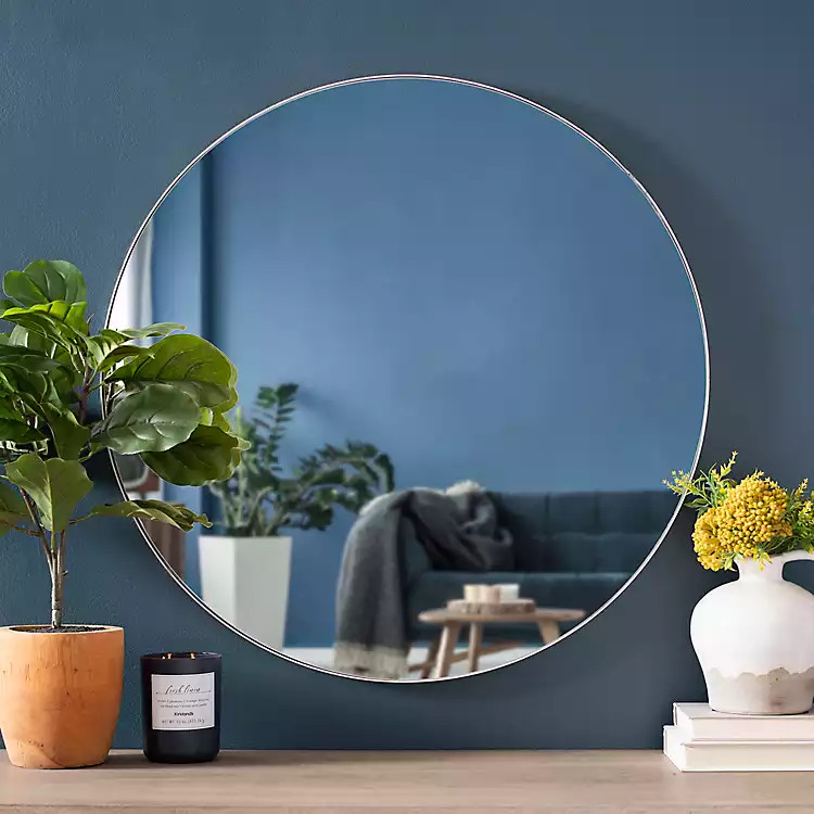 Silver Metal Linear Round Mirror, 30 in. | Kirkland's Home