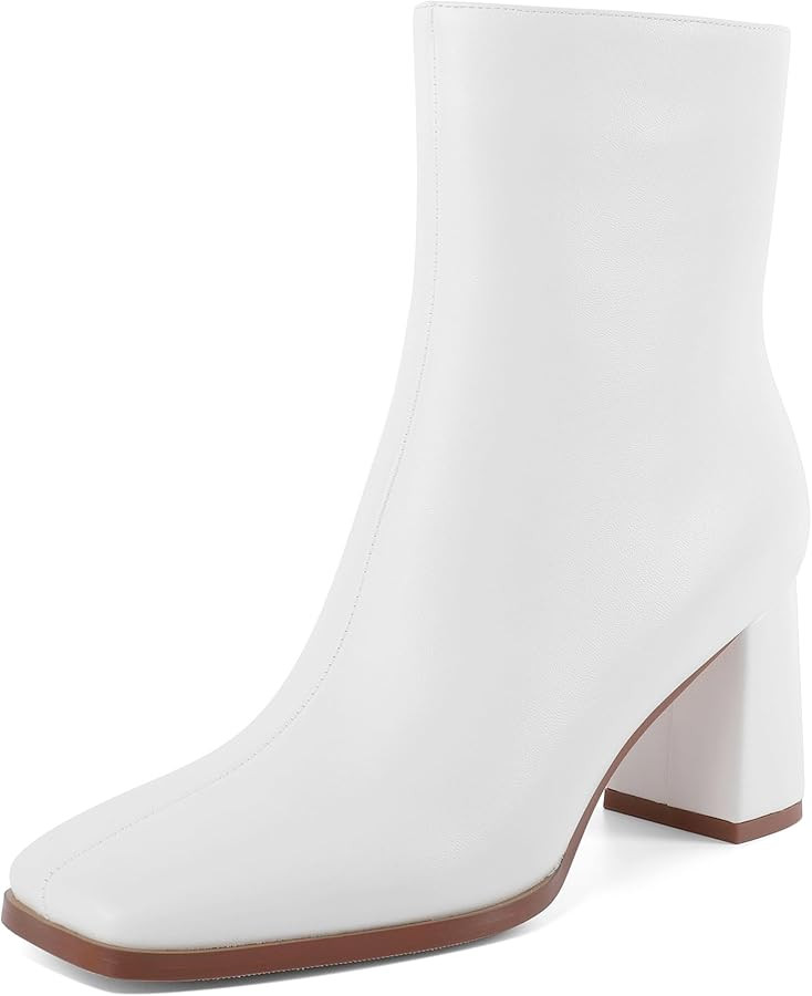 Eldof Ankle Boots Women Chunky Heel Square Toe High Heeled Gogo Short Booties Side Zipper 3 Inche... | Amazon (US)