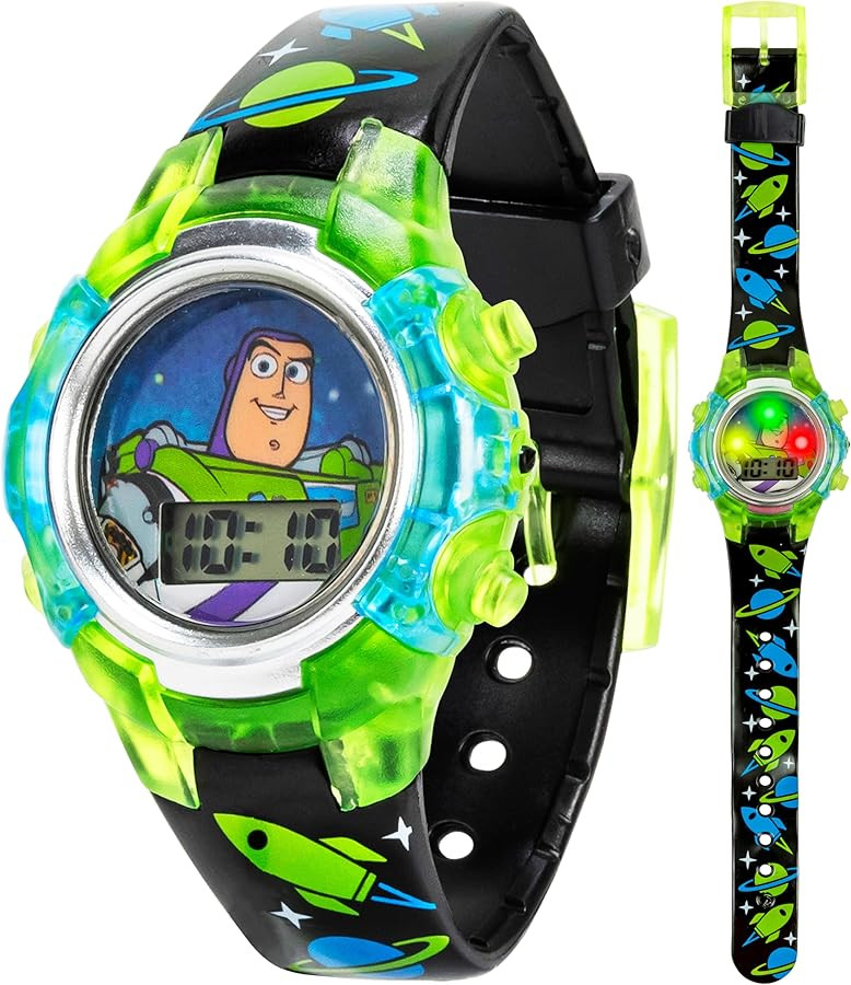 Disney Pixar Toy Story 4 Buzz Lightyear Kids Flashing LCD Watch with Colorful Light-Up Dial, Dura... | Amazon (US)