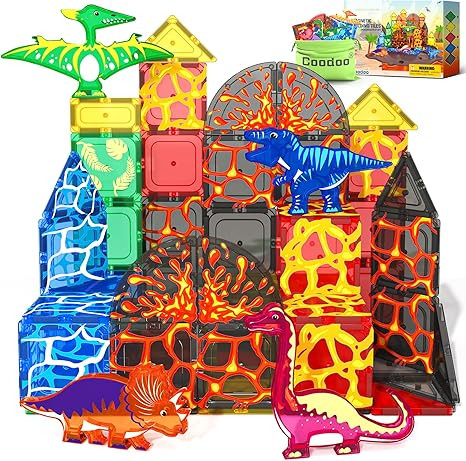 Coodoo Dinosaur Toys Magnetic Tiles Lava Dinosaur World Set - Magnetic Blocks Building for Kids 3... | Amazon (US)