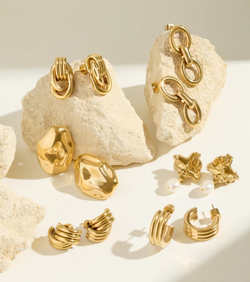 Triple Band Cross Studs (Gold) | Abbott Lyon