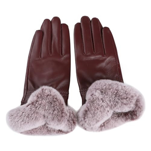 BOONJOVIA Elegant Women's Winter Warm Genuine Leather Gloves With Rex Rabbit Fur Trim Cuffs Velvet Lined (Burgundy, Large) | Amazon (US)
