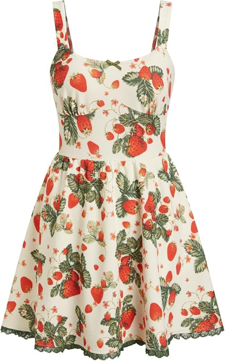 CIDER Womens Sundress Cherry Sleeveless Square Neck Lace Trim with Pockets A Line Dresses Summer ... | Amazon (US)