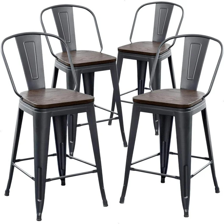 Andeworld Bar Stools Set of 4,24 inch Counter Height Bar Stools with Back,Farmhouse Bar Stools Hi... | Walmart (US)