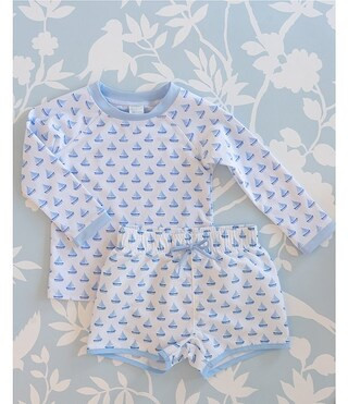 x The Broke Brooke Little Boys 2T-7 Long Sleeve Round Neck Sailboat Print Rashgaurd Swim Set | Dillard's