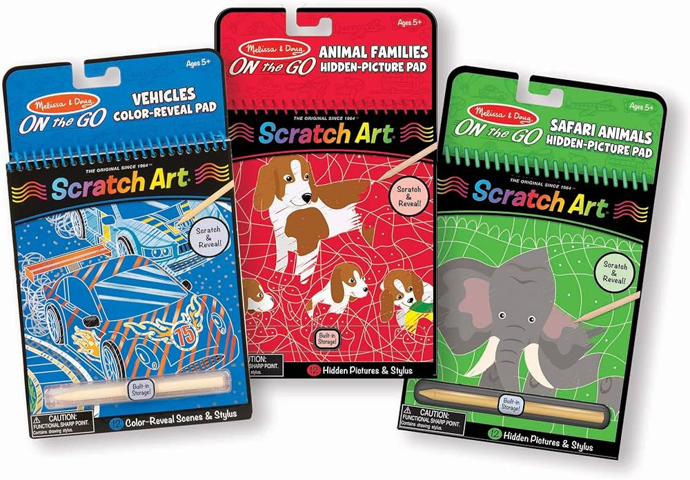 Melissa & Doug On the Go Scratch Art Activity Books Set - Safari Animals, Animal Families, Vehicl... | Amazon (US)