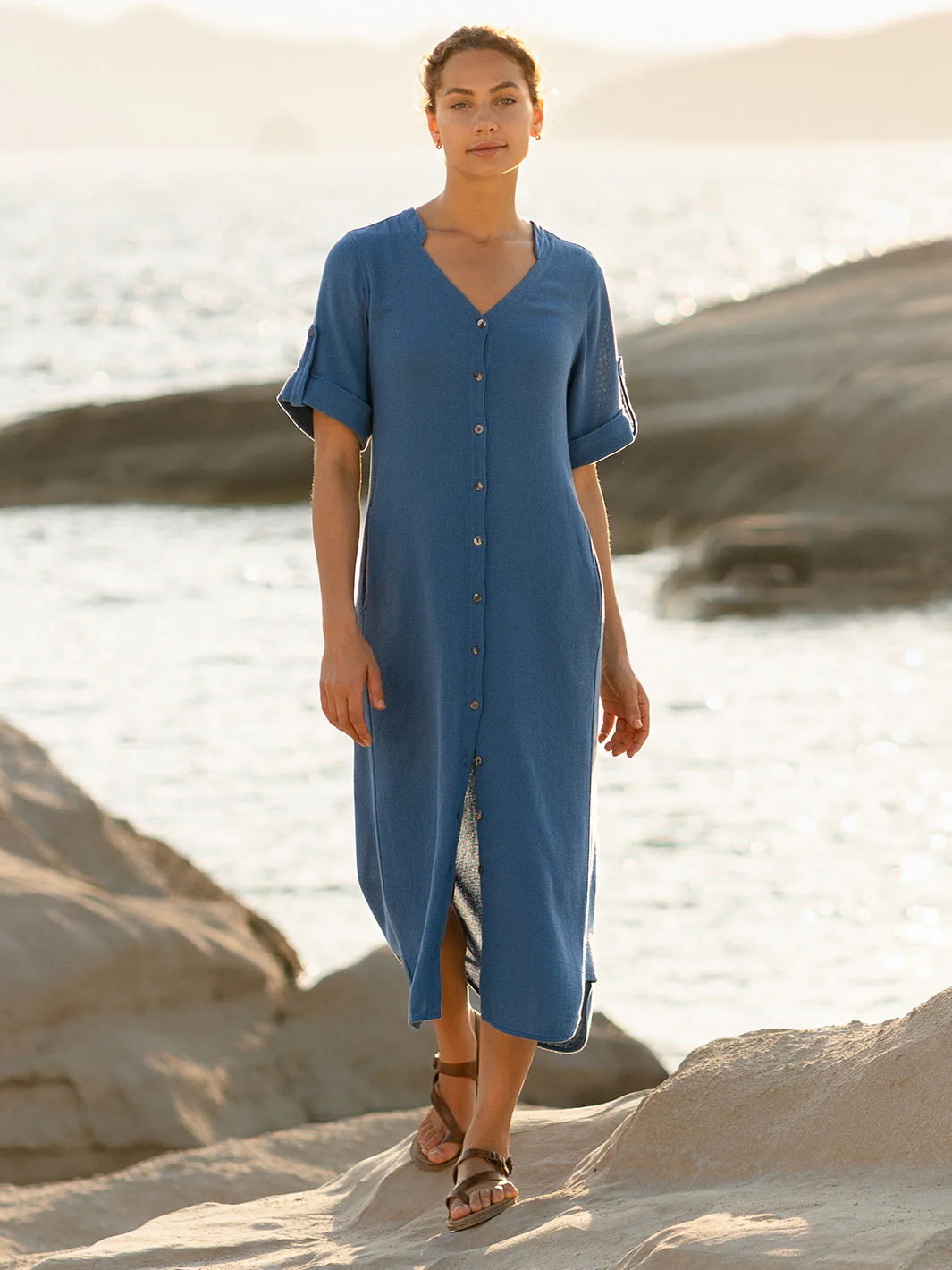 Athena Cotton Dress Aegean Blue | Nomad the Label