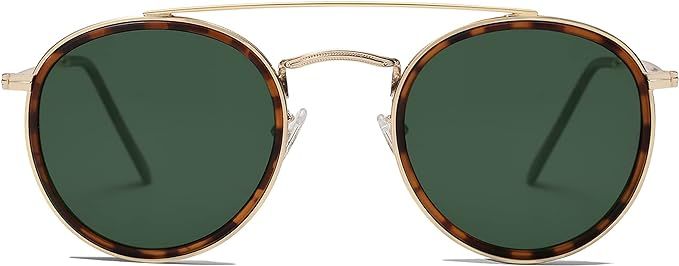SOJOS Small Retro Round Polarized Sunglasses UV400 Double Bridge Sunnies SUNSET SJ1104 | Amazon (US)