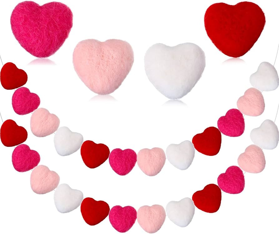 Breling 2 Pieces Valentine Felt Heart Garlands Red Pink White Heart Hanging Garland Felt Romantic... | Amazon (US)