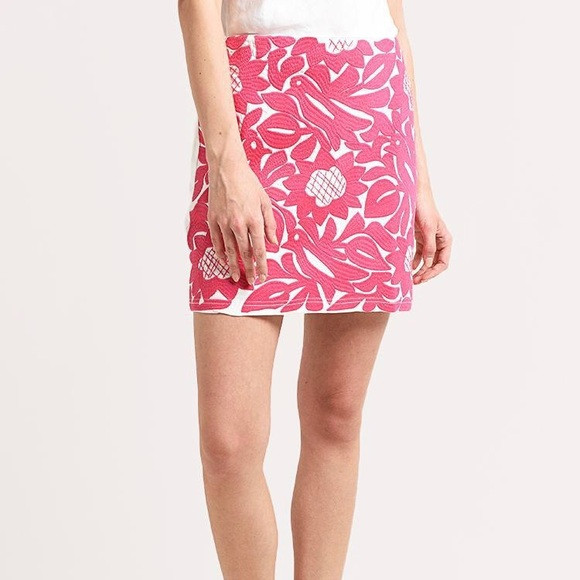 J Marie Womens Marina Pink Floral Embroidered Mini Skirt Stretch Cotton size XS | Poshmark