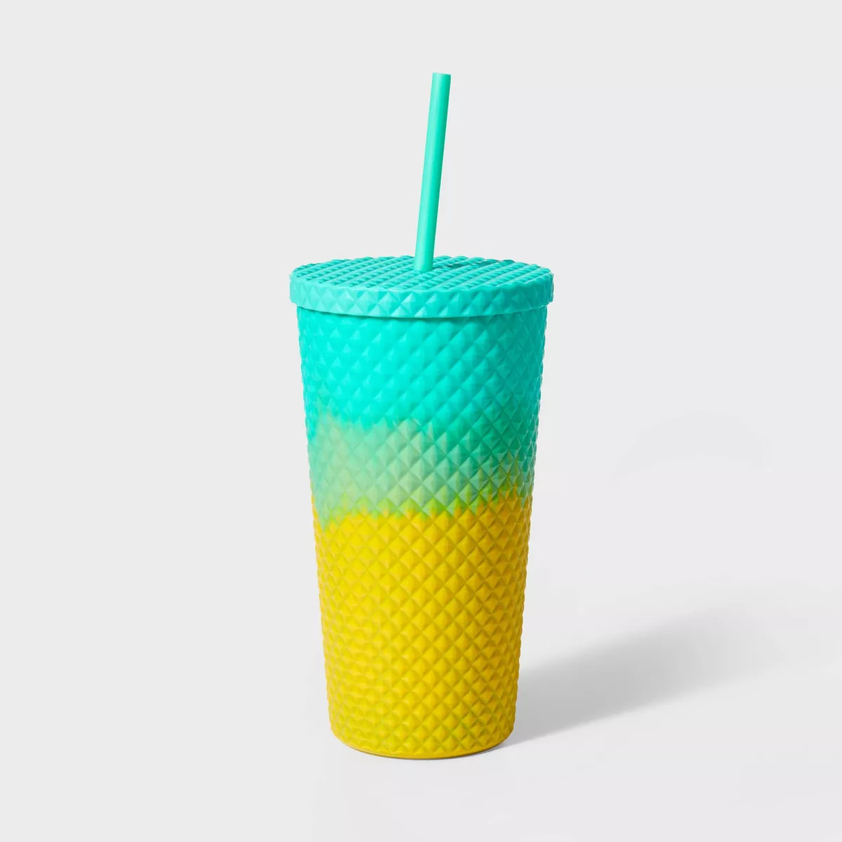23oz Double Wall Texture Diamond Tumbler with Straw Green/Yellow - Sun Squad™ | Target