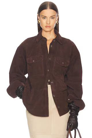 Helsa Suede Overshirt in Chocolate Brown | FWRD | FWRD 