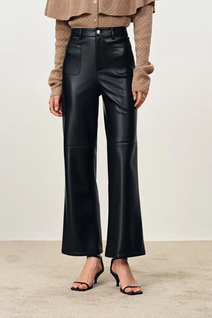 Susan Knee Seams Cropped Flared Faux Pants in Non Animal leather | Fabrique