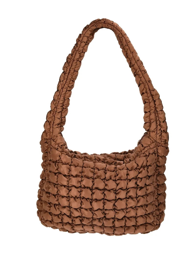 No Boundaries Women's Oversized Quilted Hobo Bag, Chocolate | Walmart (US)