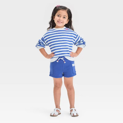 Toddler Girls' Striped Heart French Terry Valentine's Day Shorts Set - Cat & Jack™ Blue | Target