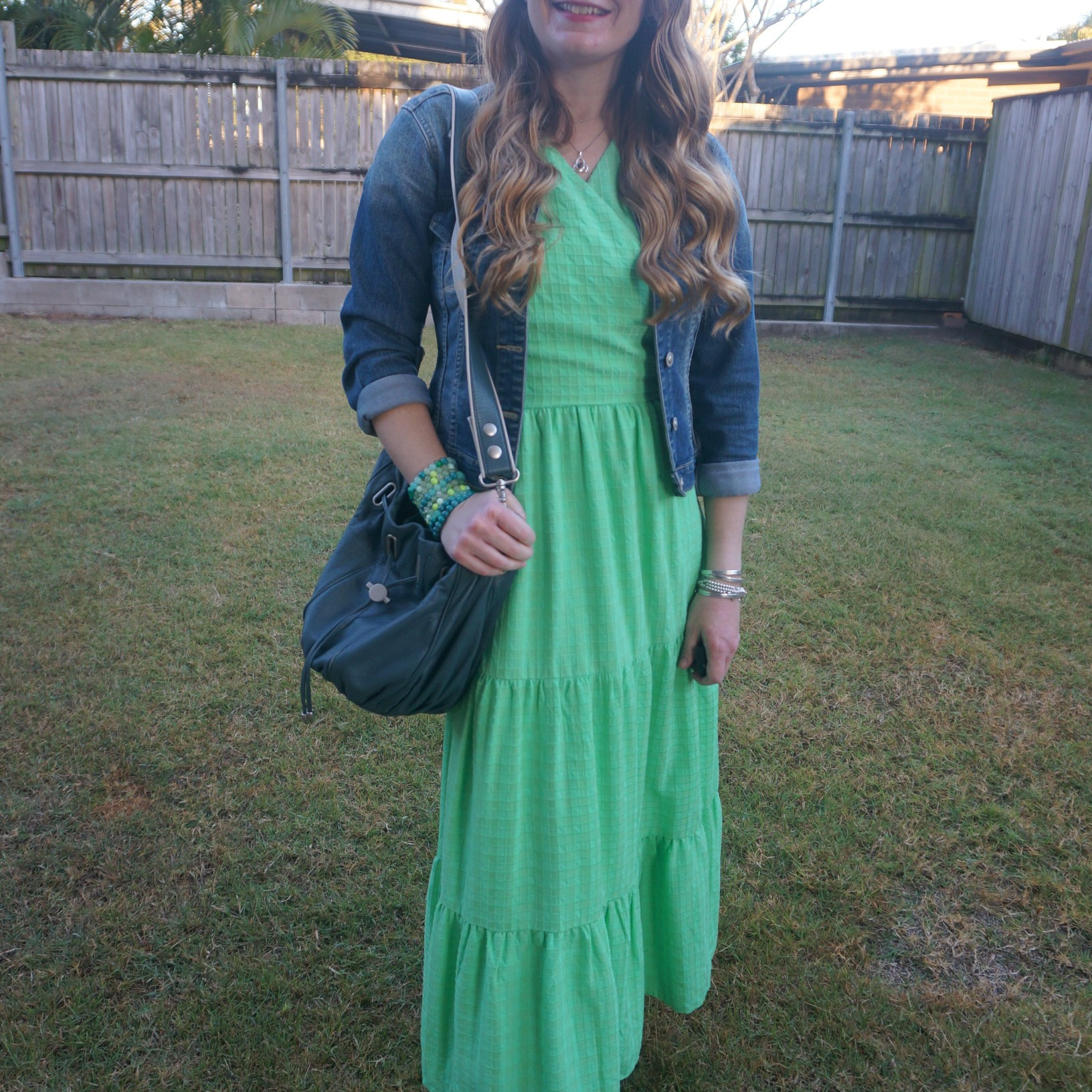 Green Decjuba wrap maxi dress again with vintage denim jacket and Mimco cocoon bucket bag 💙💚

#LTKaustralia #LTKdresses #LTKbag